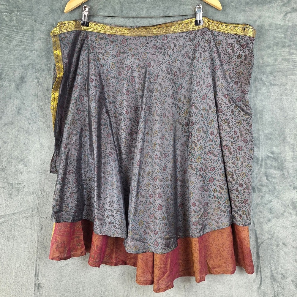 Kariza Skirt One Size Silk Floral Paisley Wrap Boho Hippie Tiered India Sari